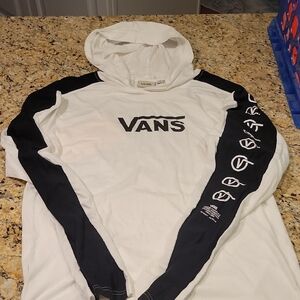 Mens S Vans men's hoodie White black raglan sleeves Graphics On Chest & Arm MINT